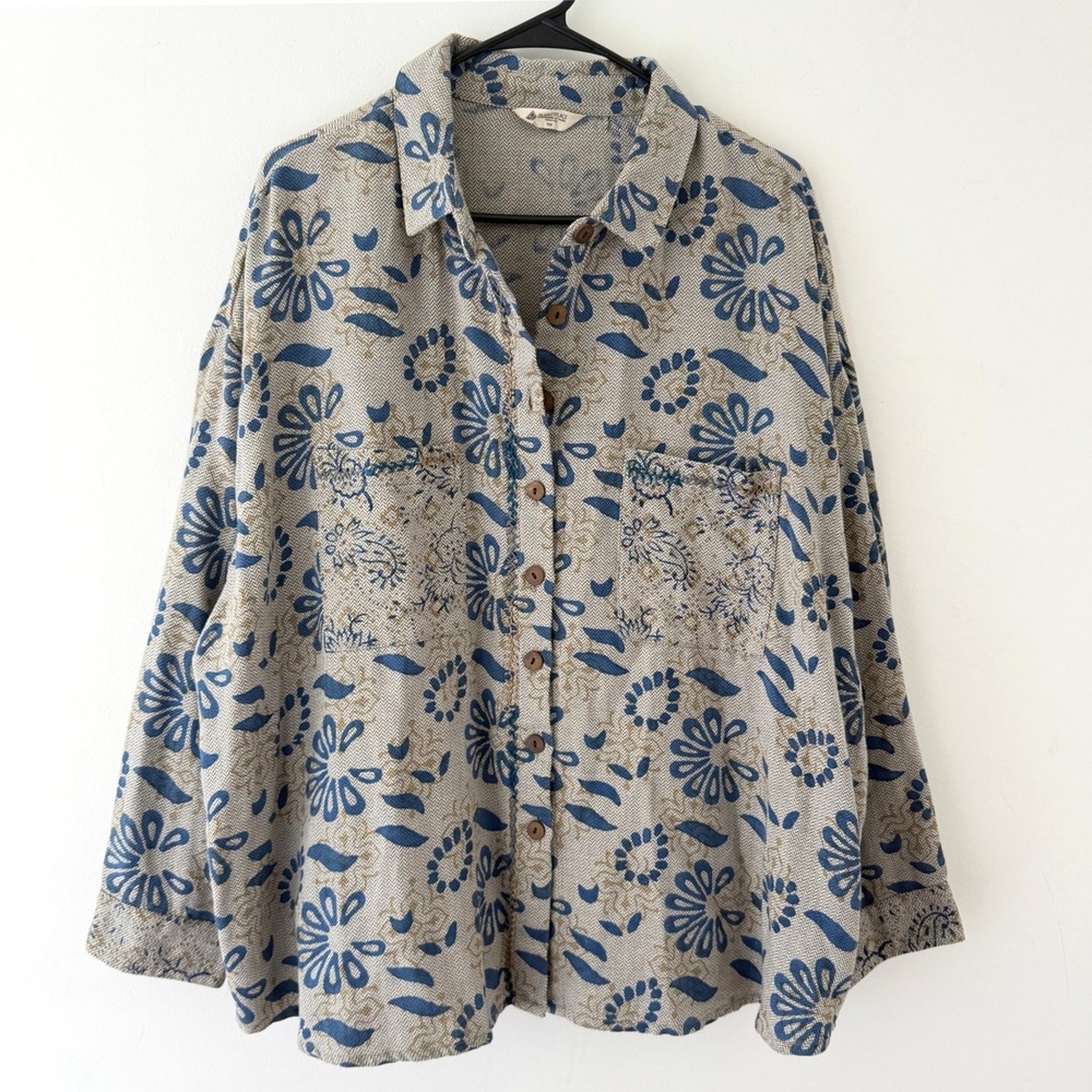 Marketplace India Blouse 1X Cotton Floral Block Print Handmade Art to Wear